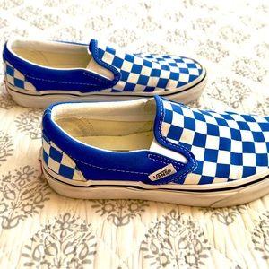Vans checkerboard slip ons (blue, unisex)